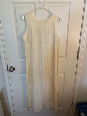 Vintage Cream Sleeveless linen Midi Dress
